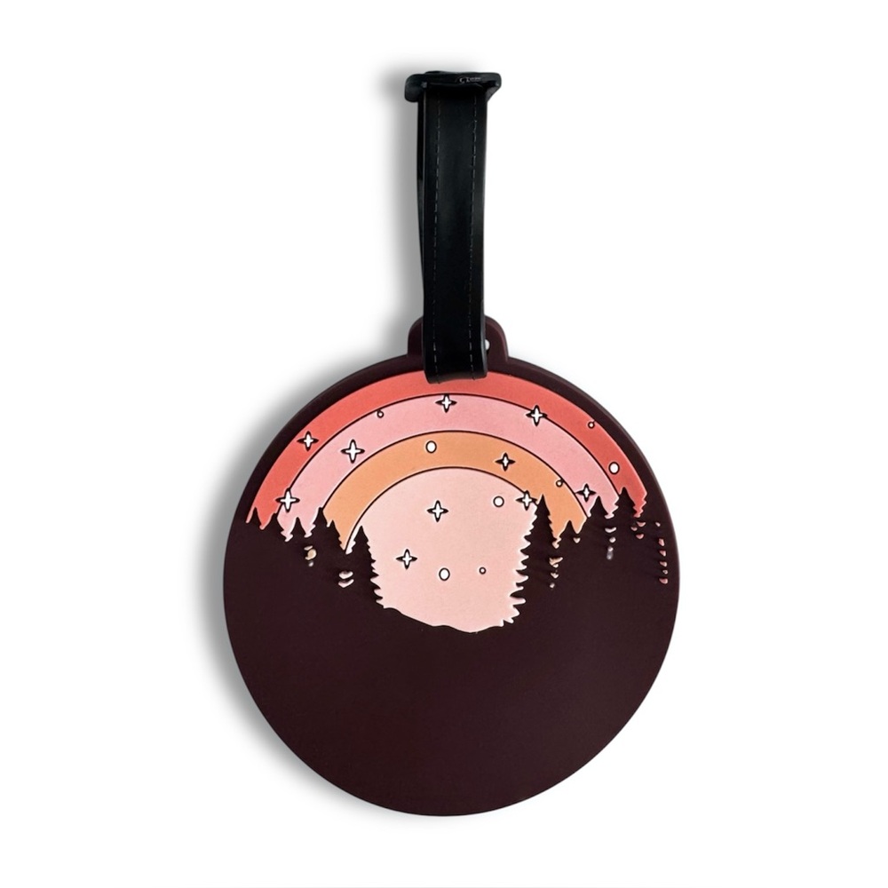 Stars and Rainbow Luggage Tag Round Silicone Celestial Pink Orange NWOT